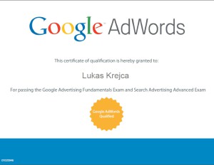 Jsem držitelem certifikátu Google AdWords Qualified